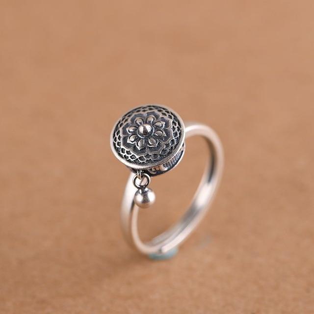 925 Sterling Silver Rotating Tibetan Prayer Wheel Six True Words Mantra Ring-Your Soul Place
