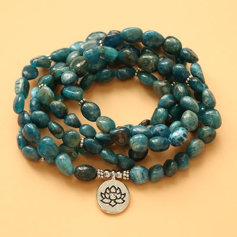 108 Unshaped Natural Apatite Stone Beads Mala Lotus Bracelet-Your Soul Place