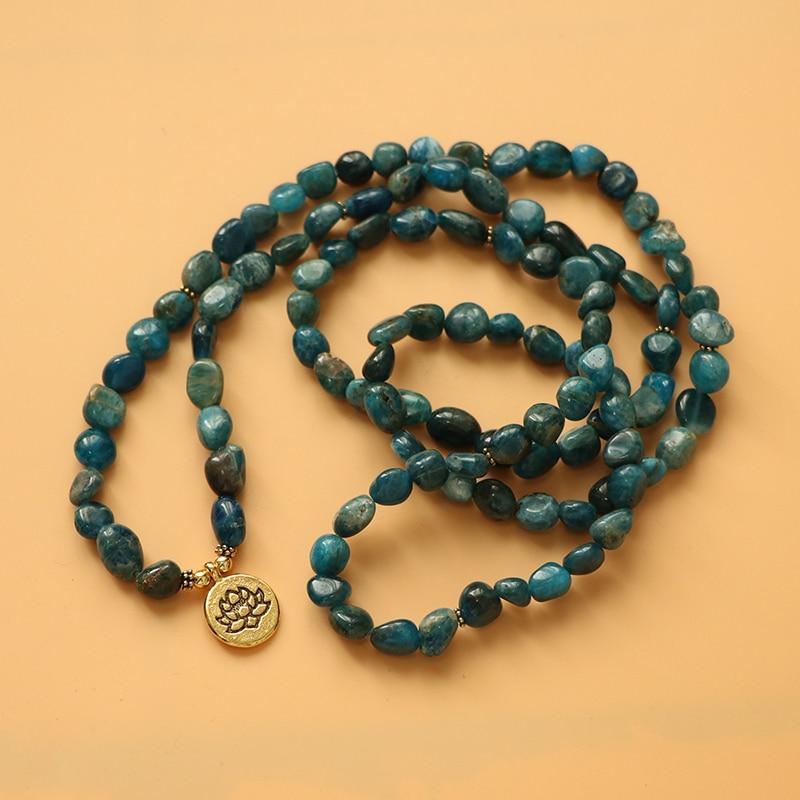 108 Unshaped Natural Apatite Stone Beads Mala Lotus Bracelet-Your Soul Place