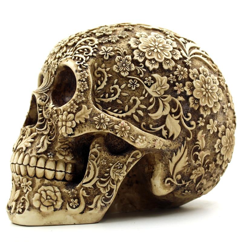 Calavera Flower Carved Skull Statue - Your Soul Place