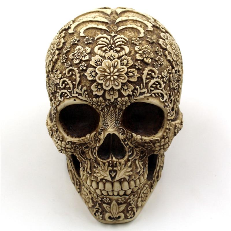 Calavera Flower Carved Skull Statue - Your Soul Place