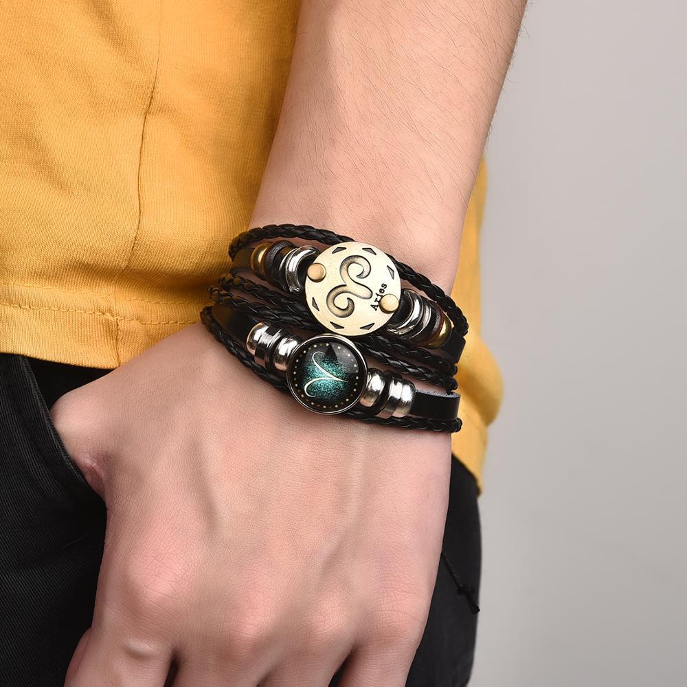 Zodiac Constellation 2 Bracelets Set - Luminous Charm Leather Bracelet + Gold Color Charm Leather Bracelet-Your Soul Place