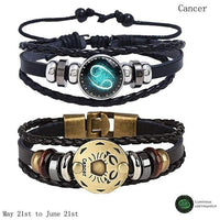 Thumbnail for Zodiac Constellation 2 Bracelets Set - Luminous Charm Leather Bracelet + Gold Color Charm Leather Bracelet-Your Soul Place