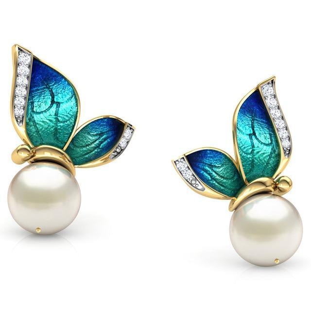 Ombre Butterfly Pearl Earrings-Your Soul Place