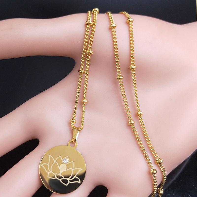 Crystal Stainless Steel Gold Lotus Necklace-Your Soul Place