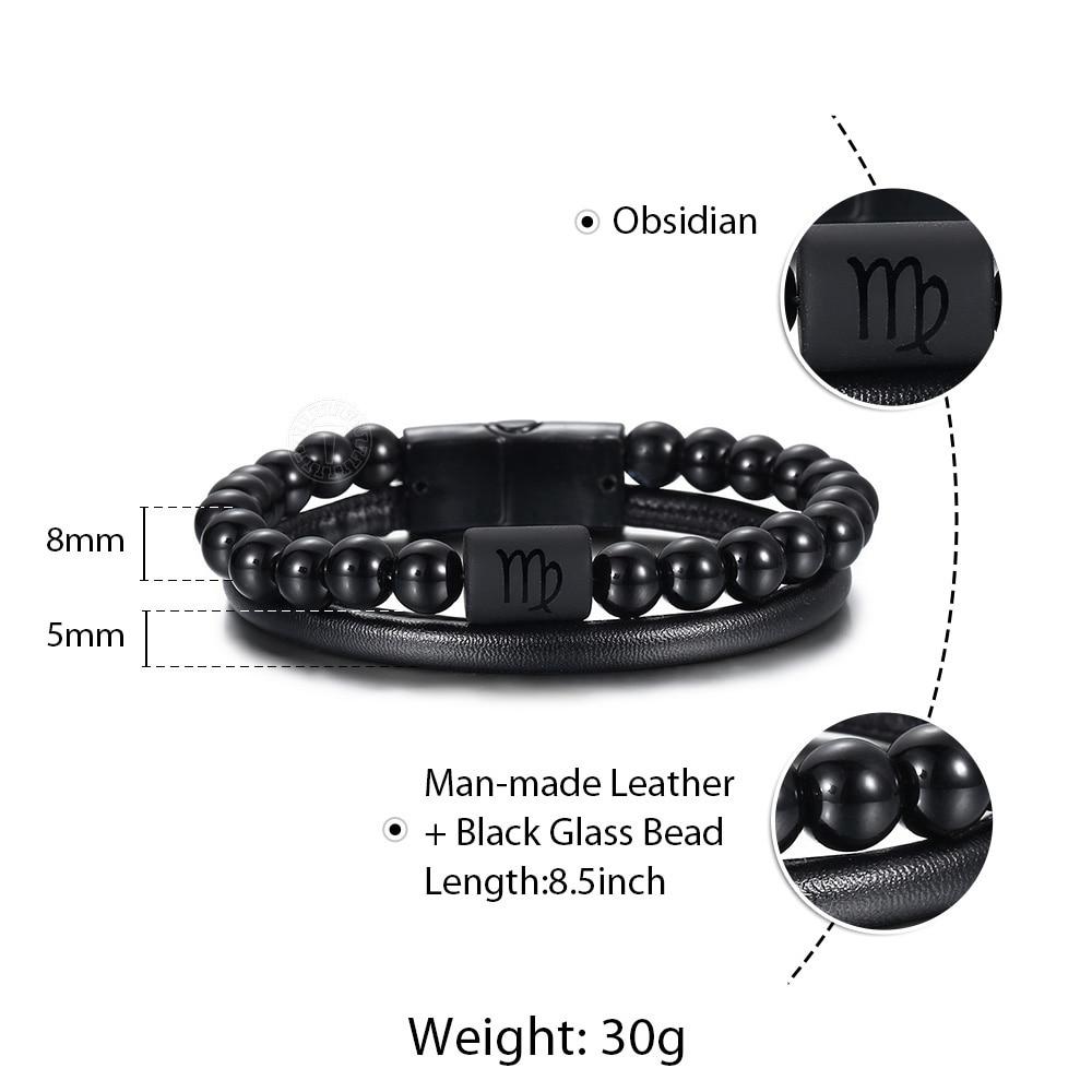 Double Layer Obsidian Zodiac Constellation Leather Magnetic Bracelet-Your Soul Place