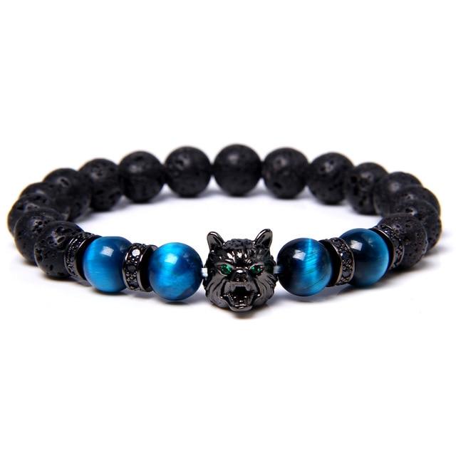 Wolf X Blue Tiger Eye / Hematite / Labradorite With Lava Stone Bracelet-Your Soul Place