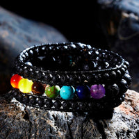 Thumbnail for 7 Chakra Black Lava Stone Wrap Bracelet-Your Soul Place