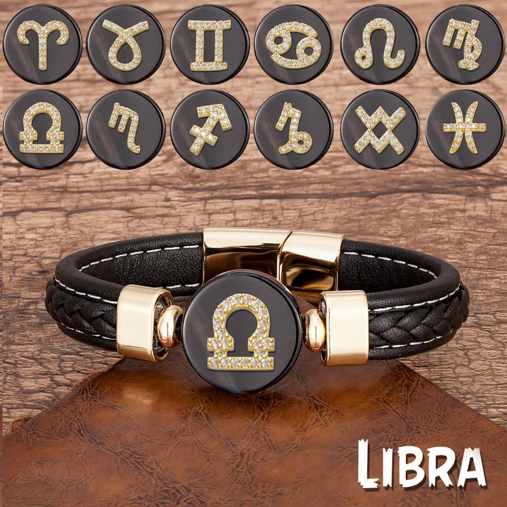 Zodiac Constellations Sign Natural Agate Leather Stainless Steel Bracelet-Your Soul Place