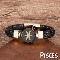 Thumbnail for Zodiac Constellations Sign Natural Agate Leather Stainless Steel Bracelet