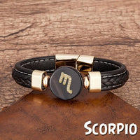 Thumbnail for Zodiac Constellations Sign Natural Agate Leather Stainless Steel Bracelet