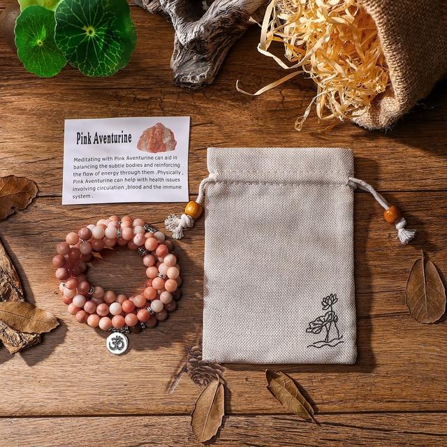 108 Pink Aventurine Beads Mala With Lotus / OM / Buddha / Tree of Life Charm-Your Soul Place