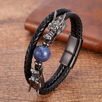 Thumbnail for Dragon X Tiger Eye Natural Stone Leather Magnet Bracelet-Your Soul Place