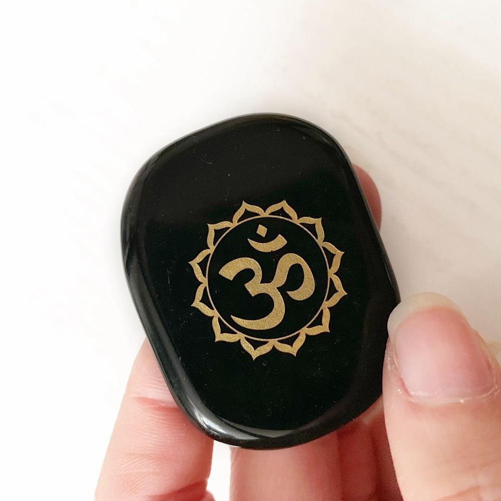 Natural Black Obsidian Om Palm Stone-Your Soul Place