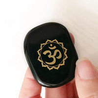 Thumbnail for Natural Black Obsidian Om Palm Stone-Your Soul Place