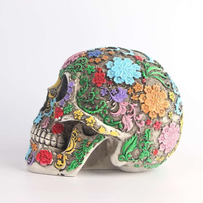 Calavera Flower Carved Skull Statue-Your Soul Place