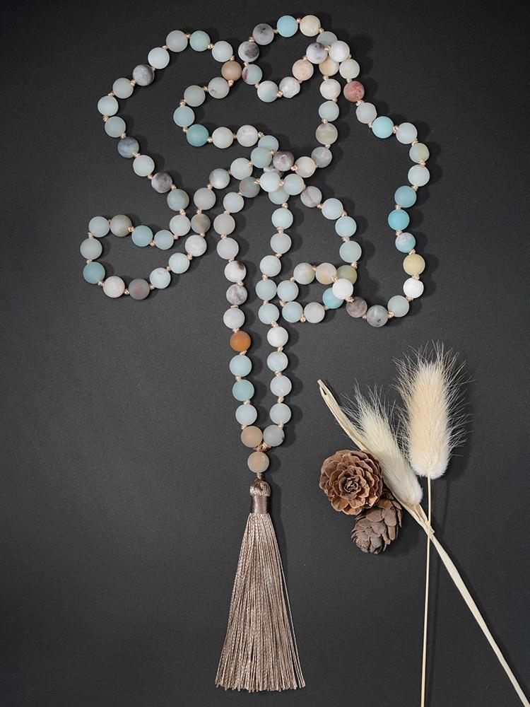 108 Frosted Amazonite Beads with Tassel Necklace-Your Soul Place