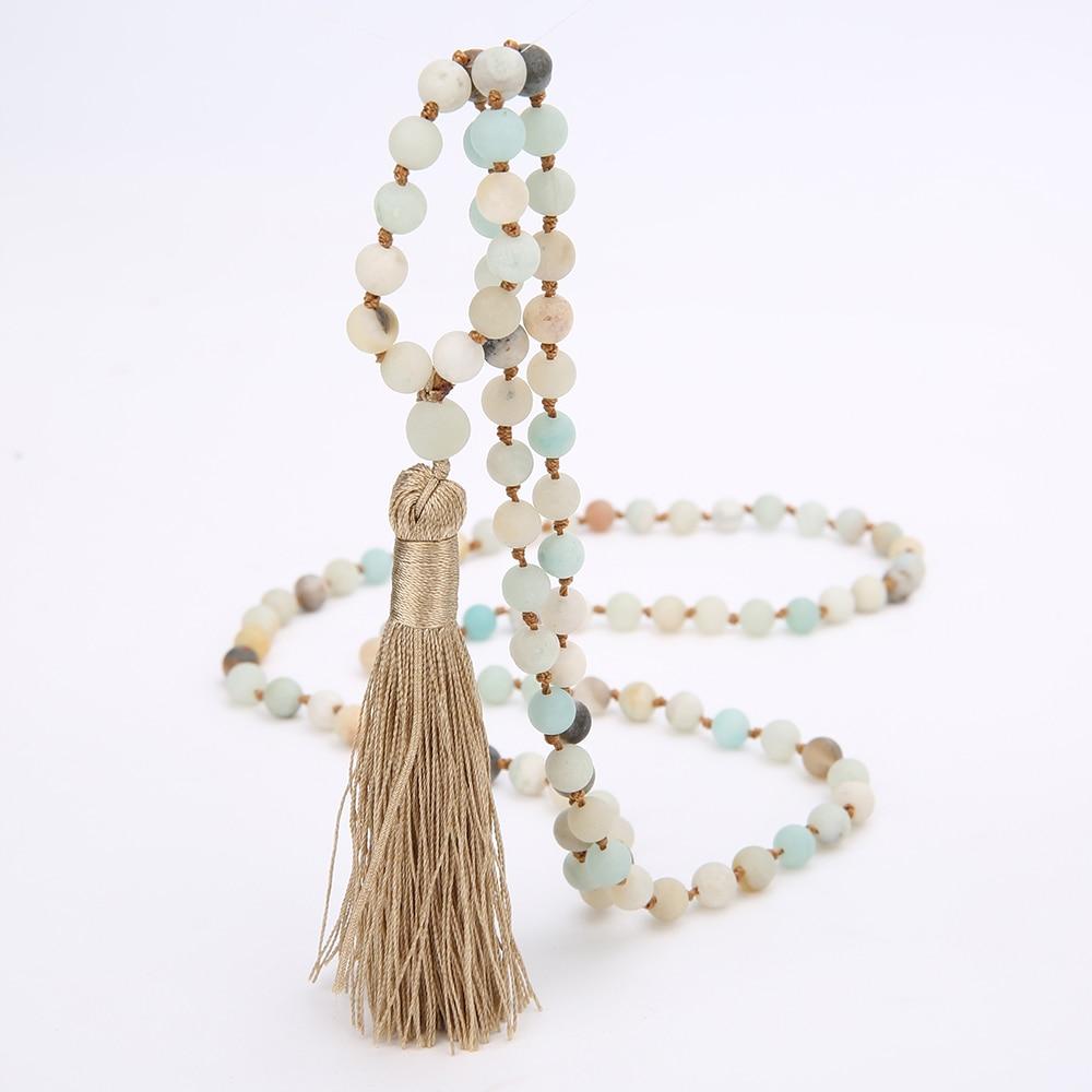 108 Frosted Amazonite Beads with Tassel Necklace-Your Soul Place