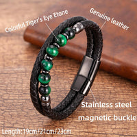 Thumbnail for Tiger Eye Beads X Leather Stainless Steel Magnet Clasp Bracelet-Your Soul Place