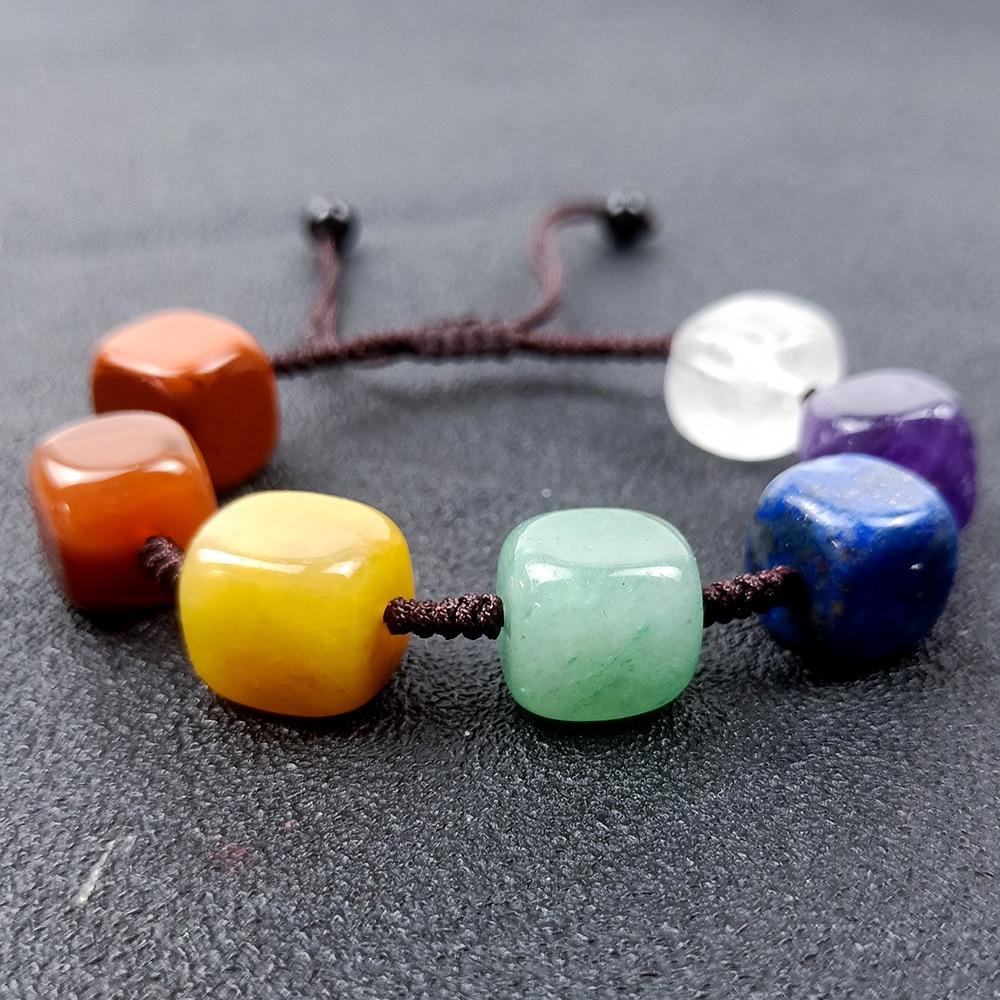 Seven Veins Energy Bracelet For Men Women Colorful Stone Rock Chakra Beads  Elastic Natural Gold Necklace Wedding