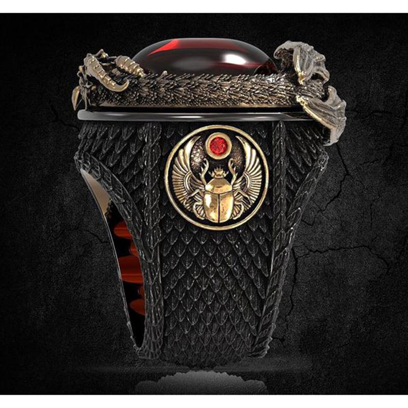 Gold Dragon Red Crystal Stainless Steel Ring-Your Soul Place