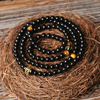 Thumbnail for 108 Natural Black Onyx Tiger Eye Tibetan Six True Words Mantra Beads Mala Bracelet-Your Soul Place