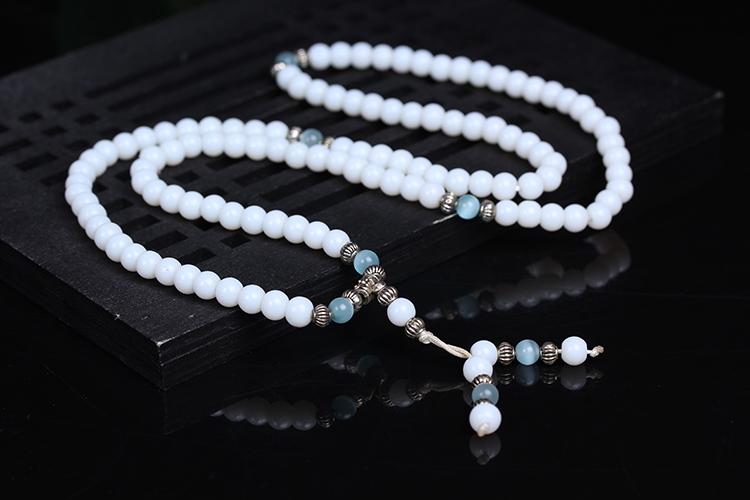 Tibetan 108 White Chalcedony Stone Beads Mala Bracelet-Your Soul Place