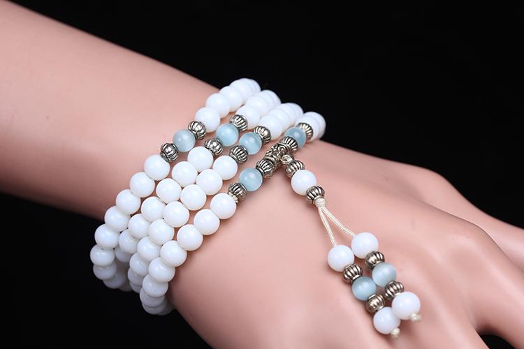 Tibetan 108 White Chalcedony Stone Beads Mala Bracelet-Your Soul Place
