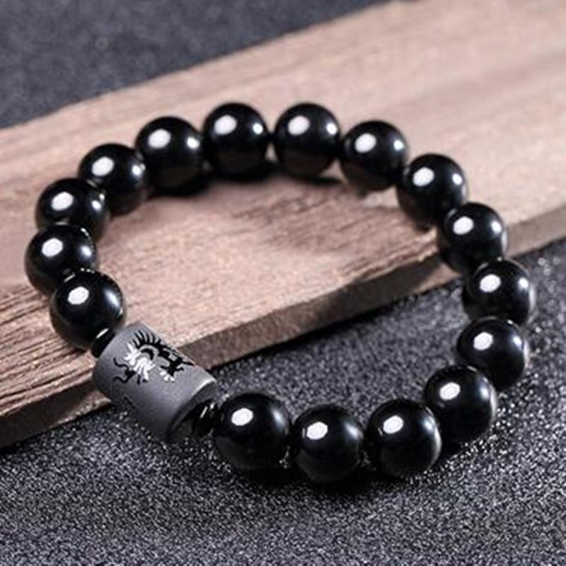 Natural Black Obsidian Bracelet - 12mm Dragon / 10mm Phoenix - Your