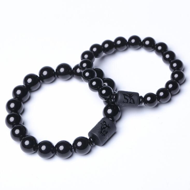 Natural Black Obsidian Bracelet - 12mm Dragon / 10mm Phoenix - Your