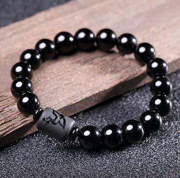 Natural Black Obsidian Bracelet - 12mm Dragon / 10mm Phoenix - Your