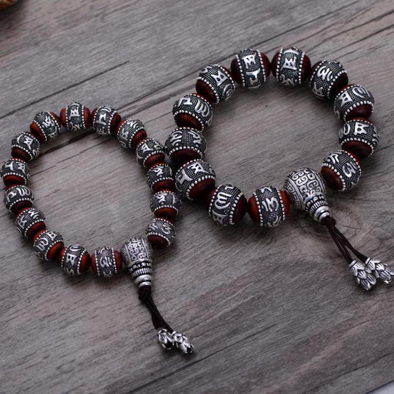 Six True Words Mantra Natural Red Sandalwood with 925 Sterling Silver Bracelet-Your Soul Place