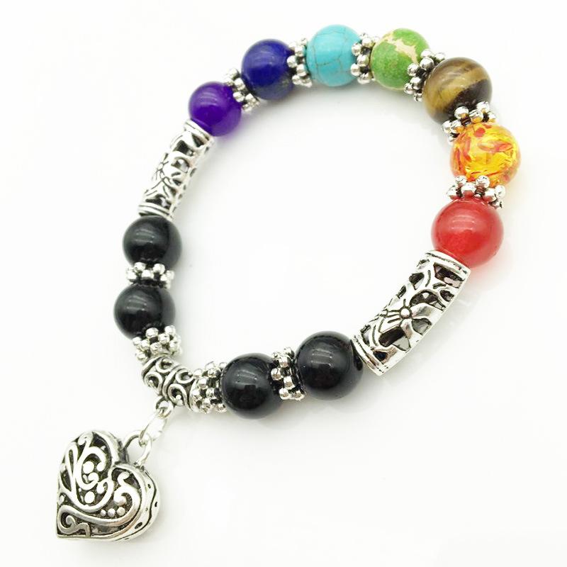 Chakra Healing Beads Heart Charm Bracelet-Your Soul Place