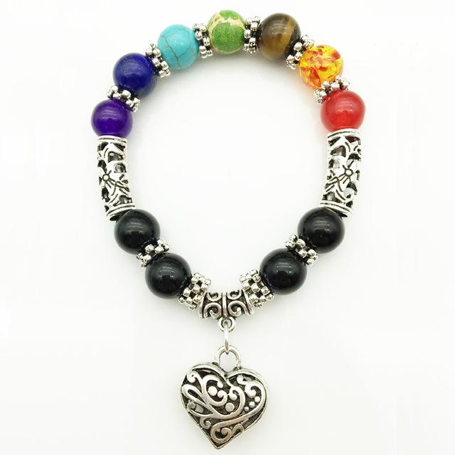 Chakra Healing Beads Heart Charm Bracelet-Your Soul Place