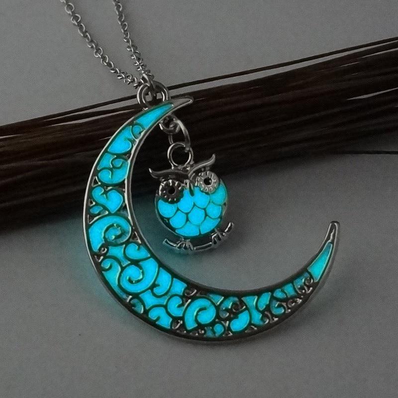 Glow In The Dark Crescent Moon Owl Spirit Pendant Necklace-Your Soul Place