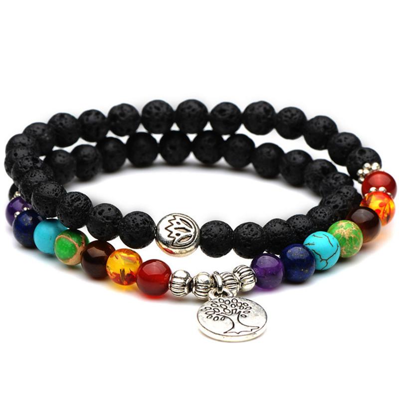Tree of Life Chakra Lava Stone Beads Double Row Length Bracelet-Your Soul Place
