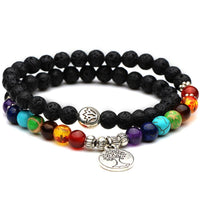 Thumbnail for Tree of Life Chakra Lava Stone Beads Double Row Length Bracelet-Your Soul Place