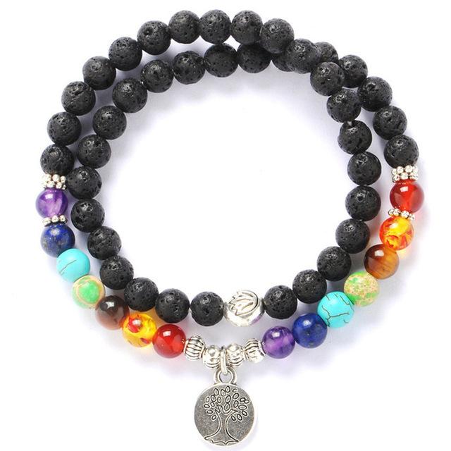 Tree of Life Chakra Lava Stone Beads Double Row Length Bracelet-Your Soul Place