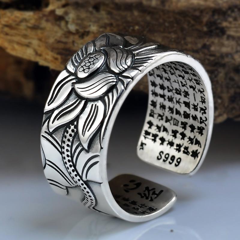 Pure Silver Adjustable Lotus Ring with the Heart Sutra Inside-Your Soul Place