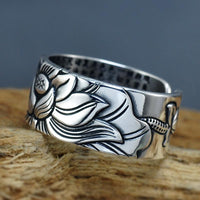 Thumbnail for Pure Silver Adjustable Lotus Ring with the Heart Sutra Inside-Your Soul Place