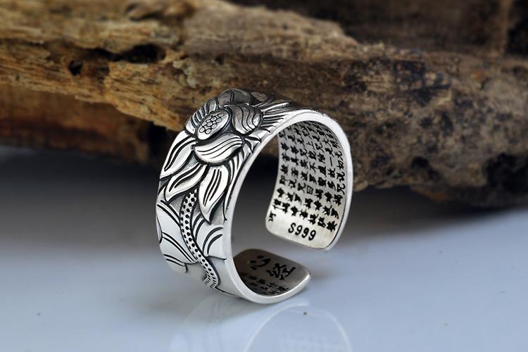 Pure Silver Adjustable Lotus Ring with the Heart Sutra Inside-Your Soul Place