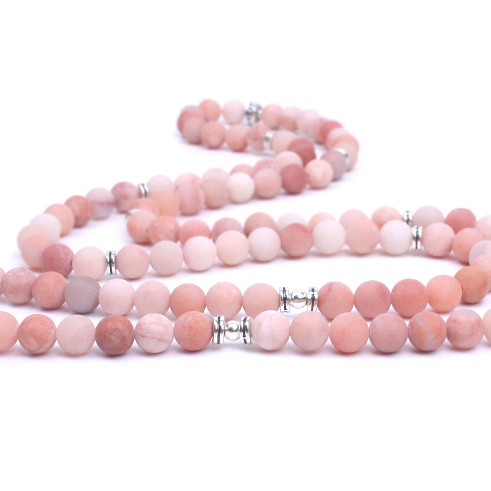 108 Frosted Pink Natural Stone Beads Mala Bracelet - Lotus / Buddha / Om Pendant-Your Soul Place