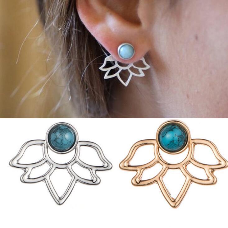 Lotus Blue Gem Stone Stud Earrings-Your Soul Place