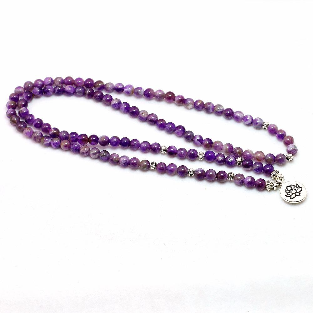 108 Amethyst Purple Mala Beads Lotus Bracelet-Your Soul Place