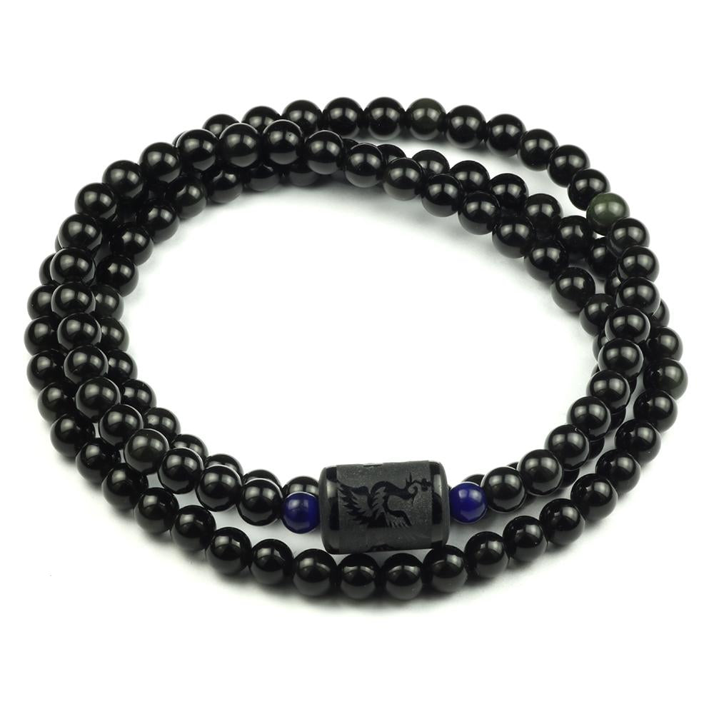 108 Black Rainbow Obsidian Mala Beads Bracelet - 8mm / 6mm-Your Soul Place
