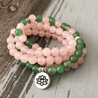 Thumbnail for Rose Quartz Green Aventurine Mala 108 Beads Bracelet - Lotus / Buddha / Om-Your Soul Place