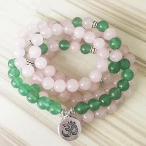 Rose Quartz Green Aventurine Mala 108 Beads Bracelet - Lotus / Buddha / Om-Your Soul Place