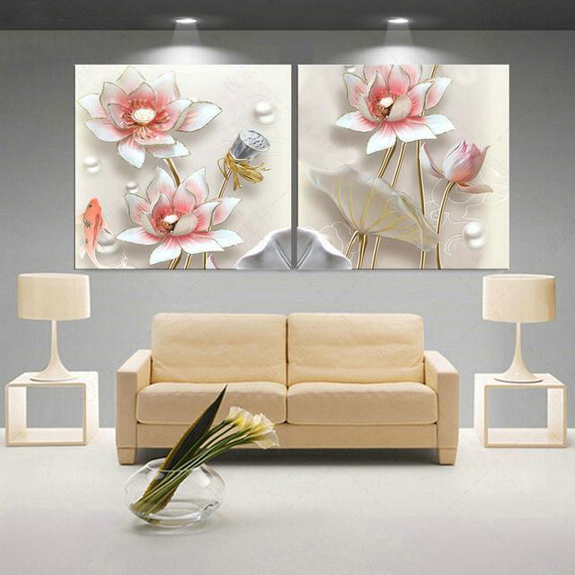 Art Painting Lotus Flower Wall Poster - 2 Picture Combination