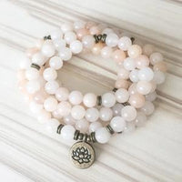 Thumbnail for Light Pink Aventurine Mala 108 Beads Bracelet - Lotus / Om / Buddha-Your Soul Place