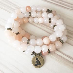 Light Pink Aventurine Mala 108 Beads Bracelet - Lotus / Om / Buddha-Your Soul Place